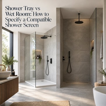 Shower tray vs wet room comparison showing frameless glass shower screen in a modern UK bathroom