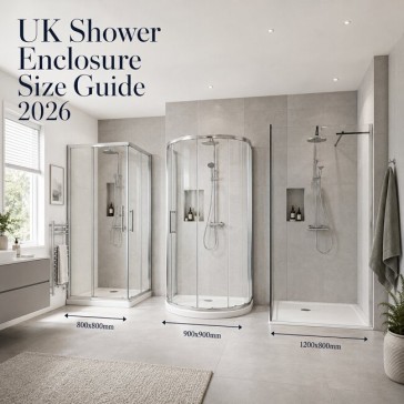 UK standard shower enclosure sizes guide 2026 - 800x800 900x900 and 1200x800mm options comparison