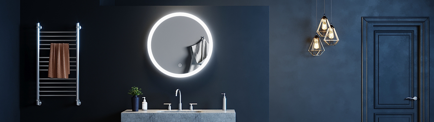 Large round store illuminated mirror