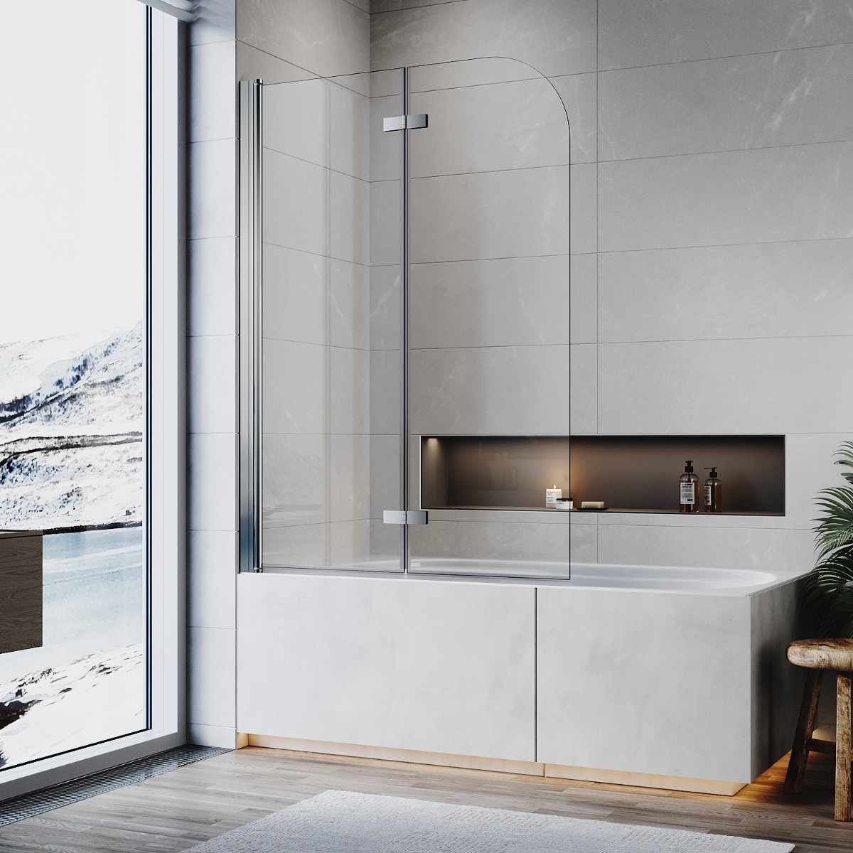 ELEGANT 900x1400mm Over Bath Shower Screen Folding 270 Degrees Pivot Hinged Door 6mm Safety Glass Panel-image-BTS04-90C