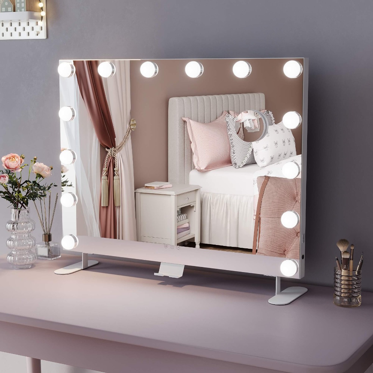 ELEGANT 80x65.5cm Hollywood Vanity Mirror with Lights and Mobile Phone Holder