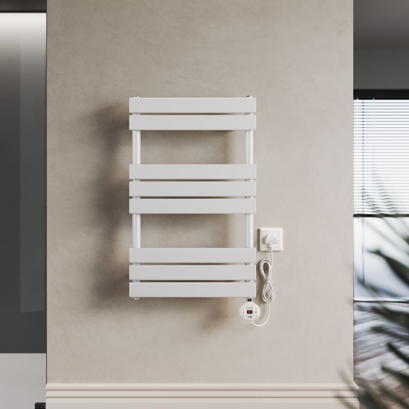 ELEGANT Vertical Electric Towel Radiator with Wi-Fi Thermostat 800 x 500mm White