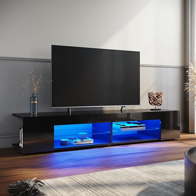 ELEGANT TV Stand Cabinet Unit 160cm Led TV Stand with Glass Shelf RGB LED Lighted-image-ETV003B-160