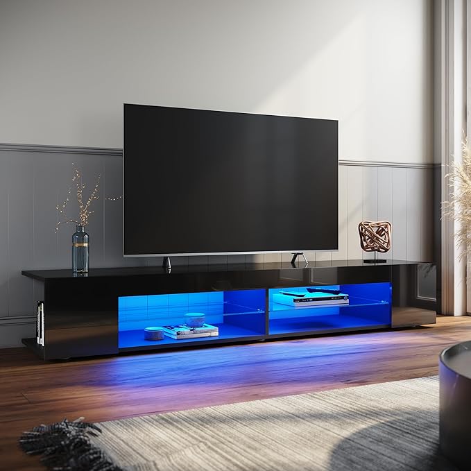 ELEGANT TV Stand Cabinet Unit 180cm Led TV Stand with Glass Shelf RGB LED Lighted-image-ETV003B-180