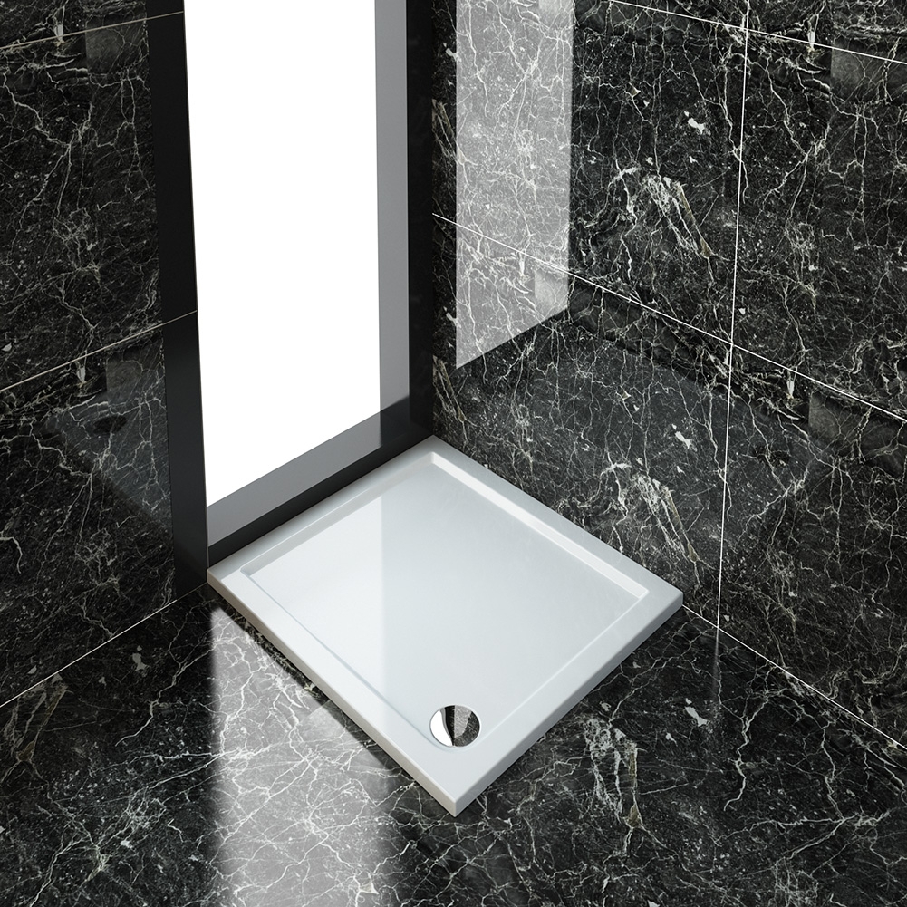 ELEGANT 900x800mm Ultra-Slim Stone Resin Rectangle Shower Tray + 90mm Waste-image-SRT9080+W90