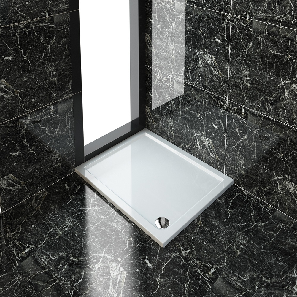 ELEGANT 1100x900mm Ultra-Slim Stone Resin Rectangle Shower Tray + 90mm Waste-image-SRT1190+W90