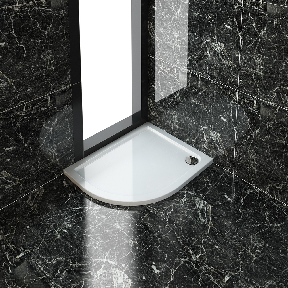 ELEGANT 1000X800mm Left Handed Ultra - Slim Stone Resin Offset Shower Tray + 90mm Waste-image-AST1080L+W90