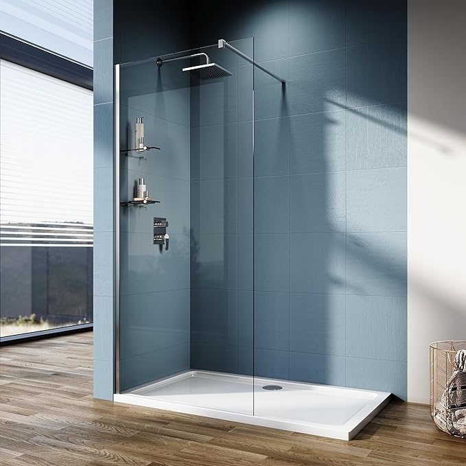 ELEGANT 1100 Walk in Shower Enclosure 8mm Safety Glass Wet Room Screen with Two Glass Shelves