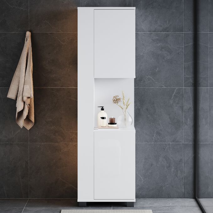 ELEGANT 1380 x 400mm White Slimline Tall Storage Unit