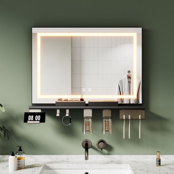 ELEGANT 700 x 500mm Rectangular LED Illuminated Anti-Fog Bathroom Mirror with Shelf-image-YBMB0202-UKEA+YBMB0102-UKEA