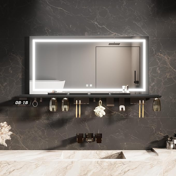 ELEGANT 1200 x 600mm LED Illuminated Anti-Fog Mirror with Touch Sensor and Removable Shelf
