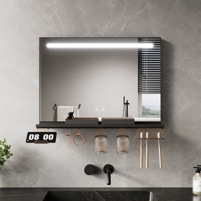 ELEGANT 700x500mm Illuminated Bathroom Mirror with Shelf ¨C Anti-Fog, Dimmable LED Lighting & Touch Control