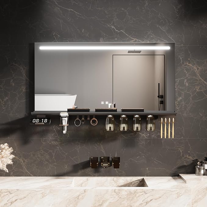ELEGANT LED Illuminated Anti-Fog Bathroom Mirror 1200 x 600mm with Shelf and Touch Sensor