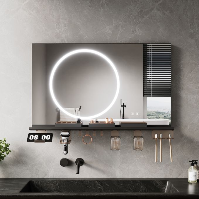 ELEGANT 1000 x 600 Illuminated Bathroom Mirror with Shelf & Demister