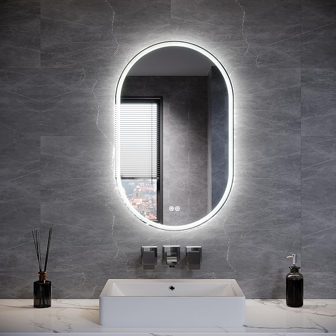 ELEGANT 800 x 500mm Oval LED Bathroom Mirror with Anti-Fog, Touch Sensor & Shaver Socket-image-YBMB0802-UKEA