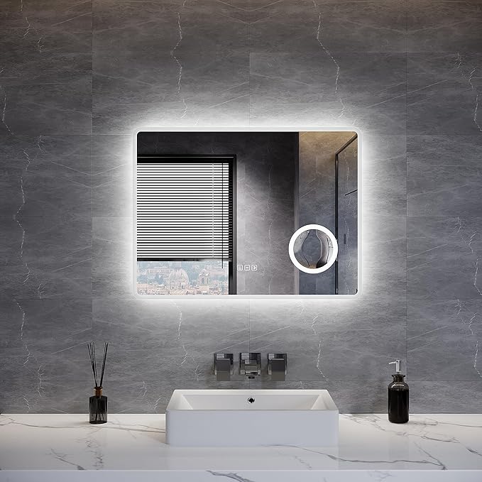 ELEGANT Rectangular LED Bathroom Mirror with Shaver Socket and Demister Pad-image-YBMB140