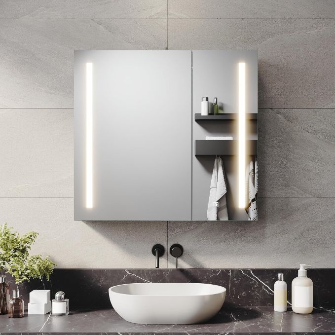 ELEGANT 700 x 650mm LED Illuminated Mirror Cabinet with Shaver Socket