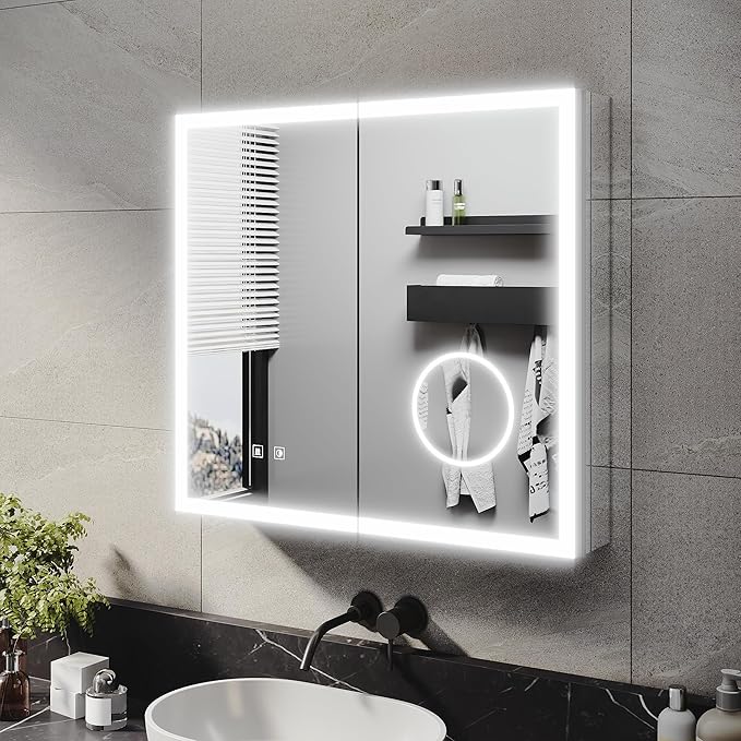 ELEGANT LED Aluminium Mirror Cabinet with Demister Pad and Shaver Socket- 650 x 600mm