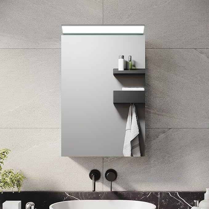 ELEGANT 360 x 520mm Bathroom Mirror Cabinet with LED Makeup Light, Stainless Steel