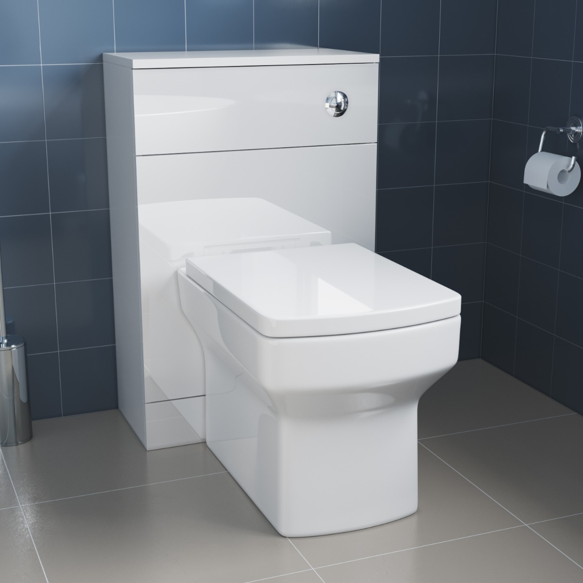 ELEGANT Slimline Gloss White Back To Wall Square Toilet Unit (500X252X770mm )-image-CT-T1+CT252+WT002+TS002