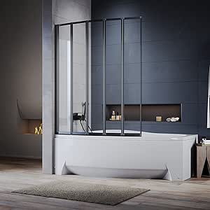 ELEGANT Black 5 Panel Folding 1200mm Over Bath Shower Screen Door Pivot Swing Panel-image-BTS05-120B
