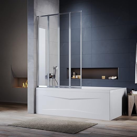 ELEGANT 4 Panel Folding Bath Shower Screen,900mm Over Bath Shower Screen Door Toughened Safety Clear Glass Bathtub Door Pivot Swing Panel-image-BTS05-90C