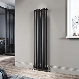 ELEGANT Black Vertical Radiator 1600x392mm Tall Upright Oval Column Single Panel Modern Central Heating
