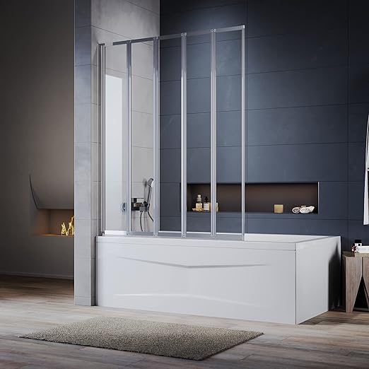 ELEGANT 5 Panel Folding Bath Shower Screen 1200mm Toughened Safety Clear Glass Bathtub Door Pivot Swing Panel-image-BTS05-120C