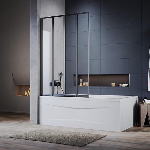 ELEGANT Black 4 Panel Folding Bath Shower Screen,900mm Over Bath Shower Screen-image-BTS05-90B