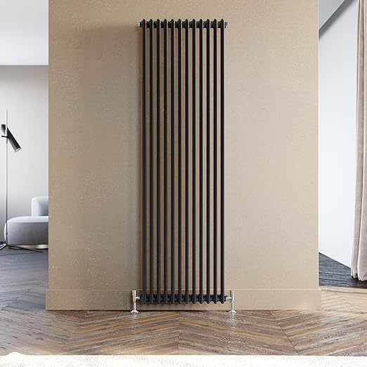 ELEGANT Black Vertical Radiator 1800x392mm Tall Upright Oval Column Double Panel