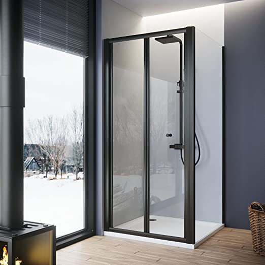 ELEGANT Black Bi Fold 5mm Tempered Safety Glass Shower Door with Side Panel Custom Size