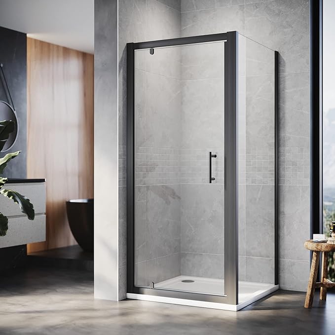 ELEGANT Custom Size Black Pivot Shower Enclosure Reversible Screen Panel Shower Cubicle