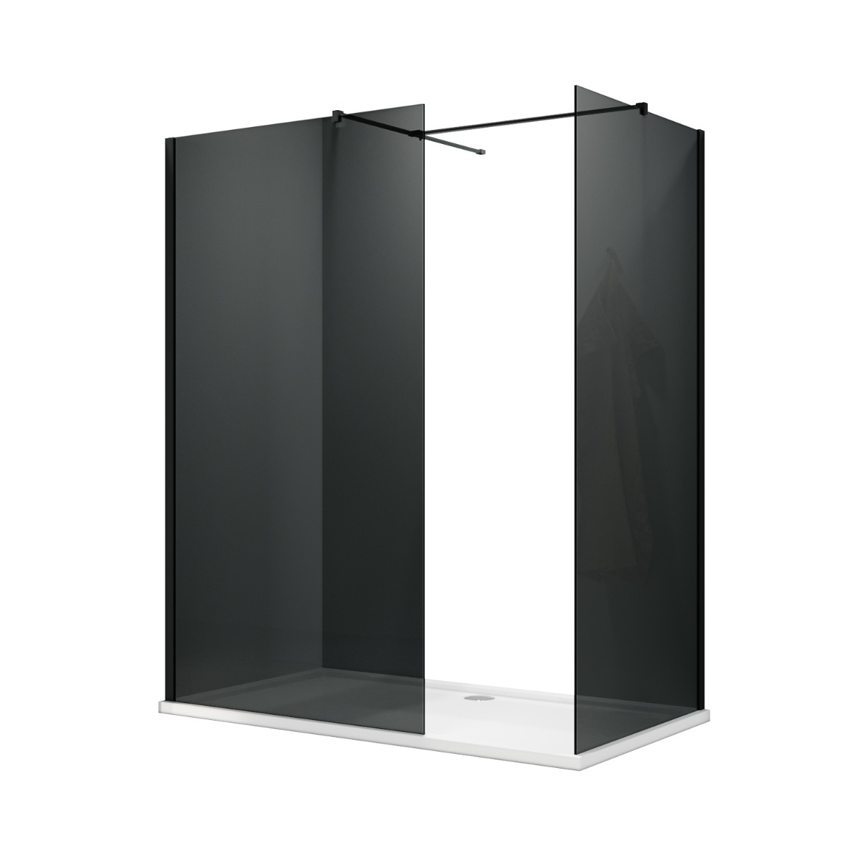 ELEGANT 1200X760mm Smoked Glass Black Fittings Easy Clean Walk-In Shower Enclosure (Inc Shower Panels + Stone Resin Tray + Waste)-image-WRG-G70+WRF-B+WRG-G76+WRF-B+SRT1276+W90