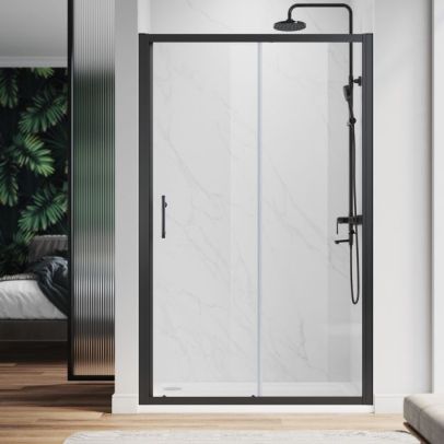 ELEGANT Side Panel For Framed Black Shower Doors & Cubicles 6mm Tempered Glass (Height-1850mm)