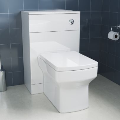 ELEGANT Gloss White Back To Wall Square Toilet Unit (500 x 300 x 770mm)