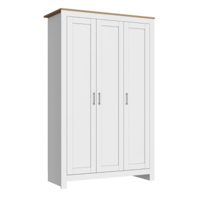 ELEGANT White And Oak Luxury 3 Doors Large Wardrobe With 4 Shelves