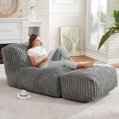 Modular Corduroy Bean Bag Sofa with Ottoman