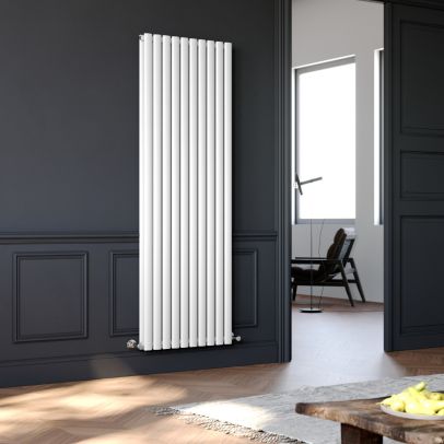 ELEGANT 1800x590mm White Double Oval Panel Slim Designer Radiator Vertical Radiator