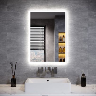 ELEGANT 500 X 700 Illuminated Bathroom Mirror with Shaver Socket, LED Lights and Demister Pad