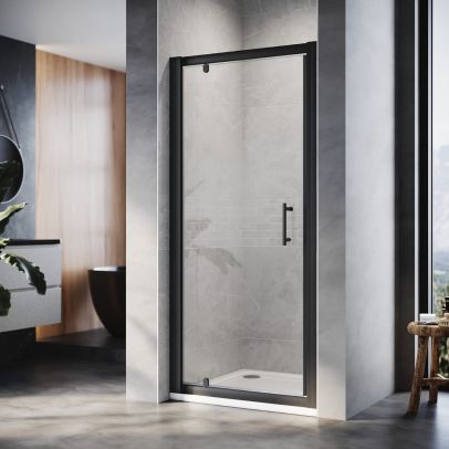 ELEGANT 1000mm Black Pivot Hinge Shower Enclosure 6mm Glass Reversible Cubicle Door