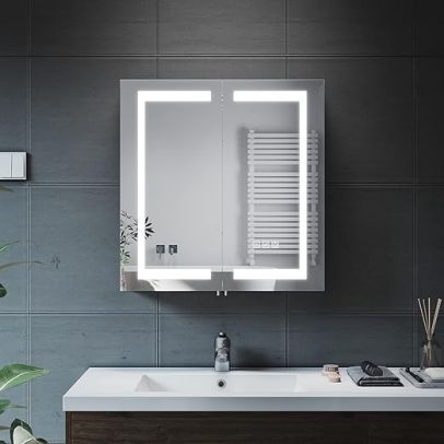 ELEGANT 630 x 650mm Bathroom Mirror Cabinet with Three-color Infinitely Dimmable and Demister Pad