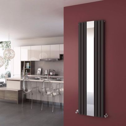 ELEGANT Anthracite 1800x500mm Vertical Oval Panel Mirror Radiator