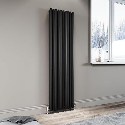 ELEGANT Black Vertical Radiator 1800x490mm Tall Upright Oval Column Double Panel