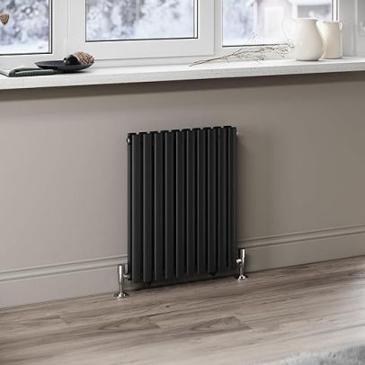 ELEGANT Black Designer Radiator 600 x 490 mm Horizontal Oval Column Double Panel Radiator
