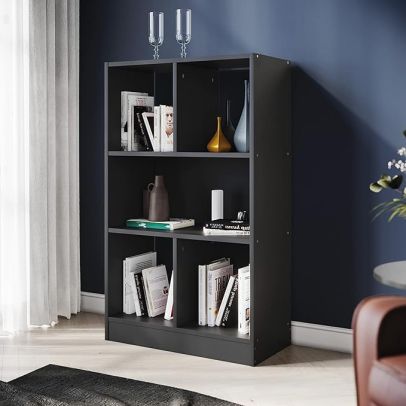 ELEGANT Black Wooden 3 Tier Low Bookcase 600x290x1000 mm Bookshelf