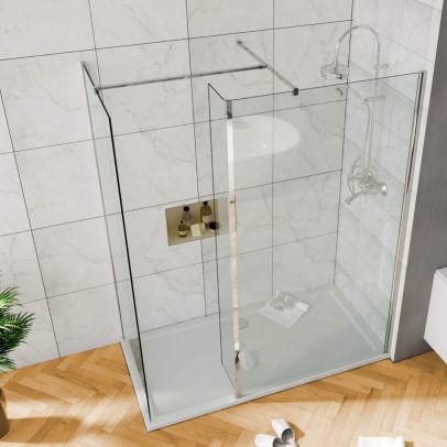 ELEGANT Wet Room Panels 6mm safety tempered glass Shower Screen Set