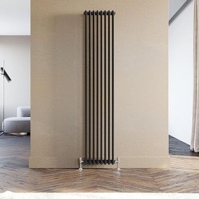 ELEGANT Traditional Radiator Black Vertical Radiator 1800 x 380 mm Double Column Cast Iron Heater