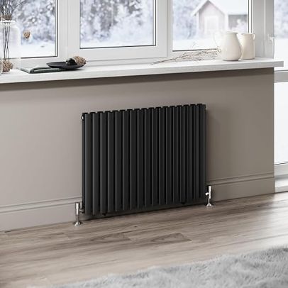 ELEGANT Black Designer Radiator 600x833mm Horizontal Oval Column Double Panel Radiator