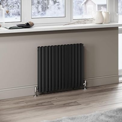 ELEGANT Black Designer Radiator 600x686mm Horizontal Oval Column Double Panel Radiator