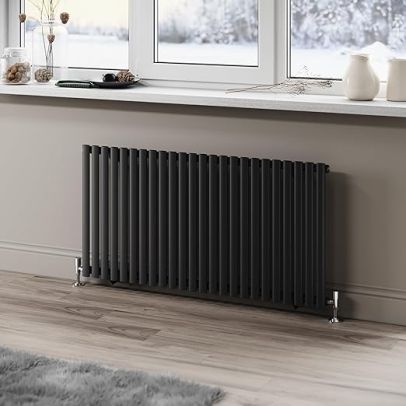 ELEGANT 600x1176mm Black Oval Column Radiator Horizontal Designer Radiator Single Panel